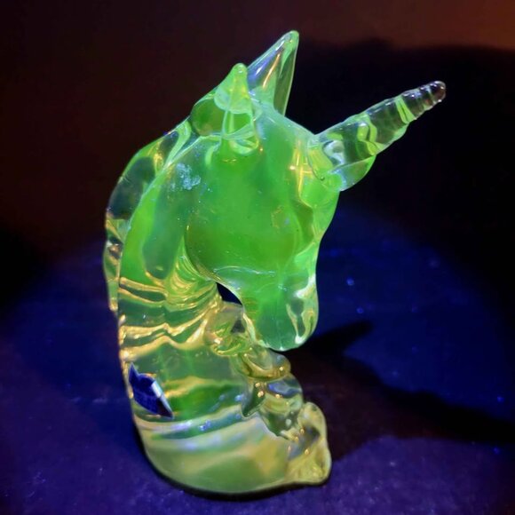 Crystal Glass - Vaseline Glass Unicorn Paperweight - Picture 8 of 11